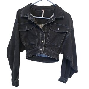 Black Cropped Denim Jacket - Women